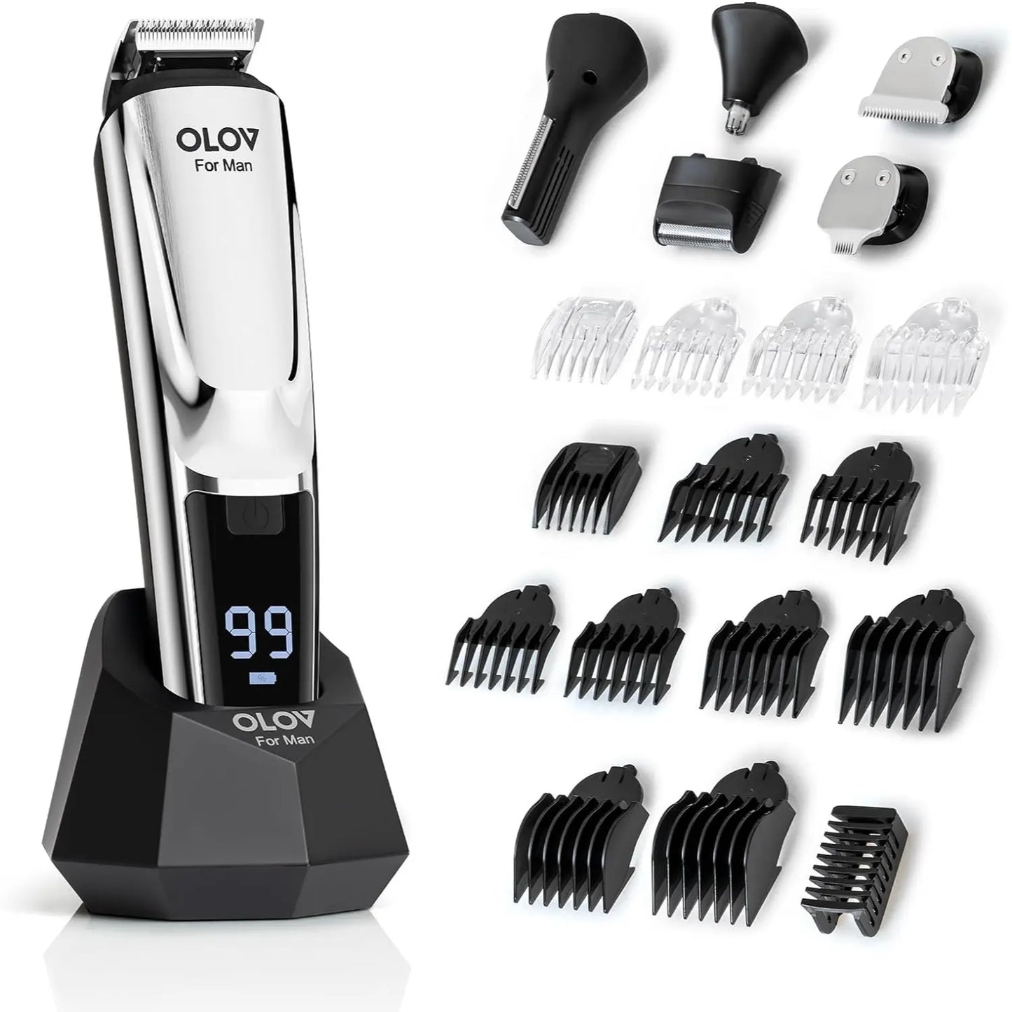 OLOV Beard/Hair Shaver for Men - All-in-One Mens Grooming Kit with Trimmer for Beard, Nose, face, Cordless Hair Clippers Electric Razor, Black Comfort