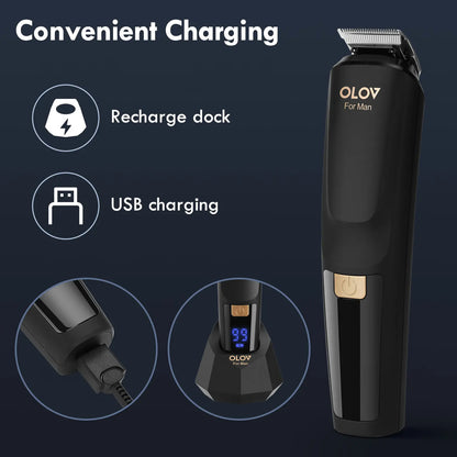 OLOV Beard/Hair Shaver for Men - All-in-One Mens Grooming Kit with Trimmer for Beard, Nose, face, Cordless Hair Clippers Electric Razor, Black Comfort