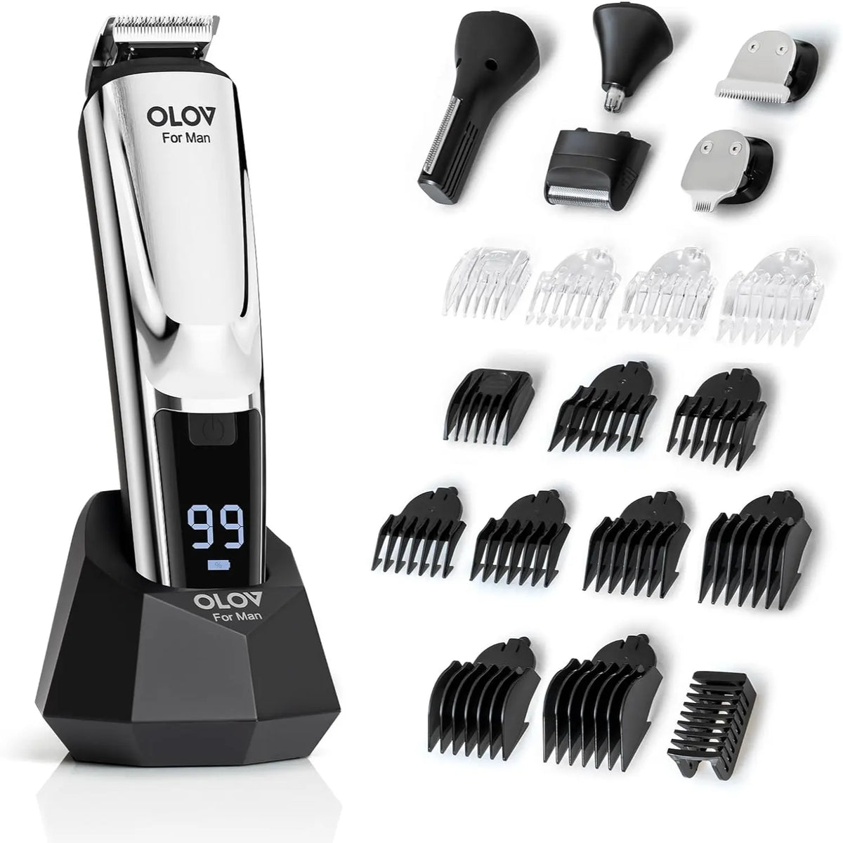 OLOV Beard/Hair Shaver for Men - All-in-One Mens Grooming Kit with Trimmer for Beard, Nose, face, Cordless Hair Clippers Electric Razor, Black Comfort
