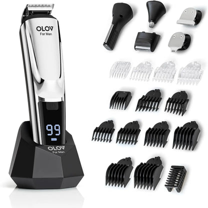 OLOV Beard/Hair Shaver for Men - All-in-One Mens Grooming Kit with Trimmer for Beard, Nose, face, Cordless Hair Clippers Electric Razor, Black Comfort