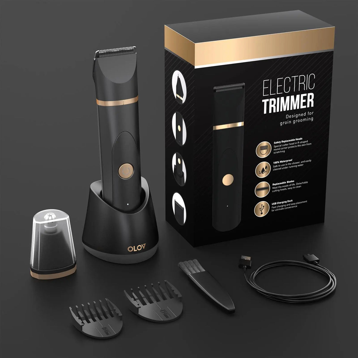 Men's Body Hair Trimmer with Ceramic Blade, Waterproof Rechargeable Groomer