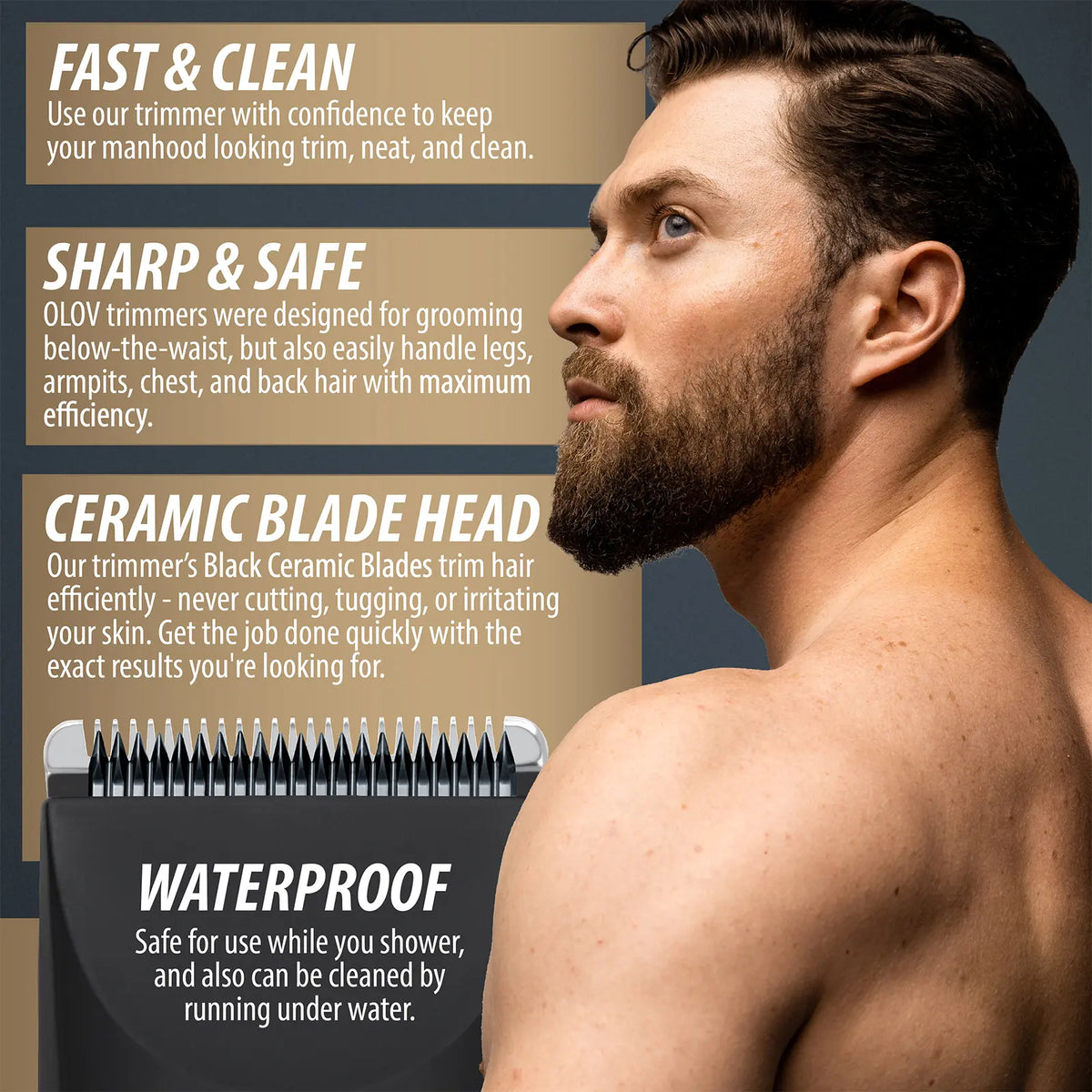 Men's Body Hair Trimmer with Ceramic Blade, Waterproof Rechargeable Groomer