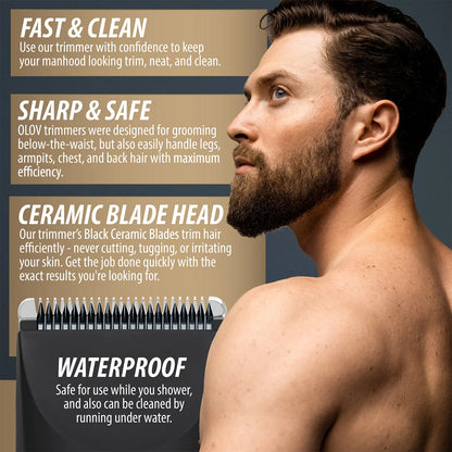 Men's Body Hair Trimmer with Ceramic Blade, Waterproof Rechargeable Groomer